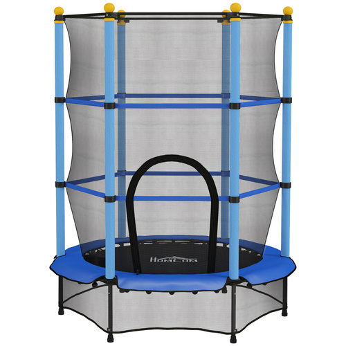 HOMCOM 4.6FT/55" Kids Trampoline with Enclosure Net, Outdoor Indoor Use, for Ages 3-10 Years, Blue