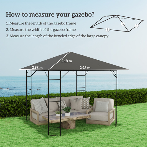 Outsunny 3 x 3(m) Gazebo Canopy Replacement Cover, Garden Gazebo Roof Replacement with Drain Holes, Water Resistant PVC Coating, 370g/㎡, UPF30+, TOP COVER ONLY, Grey