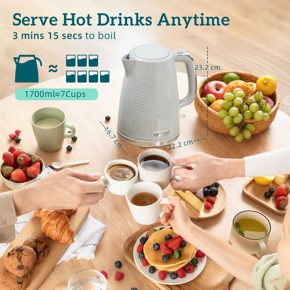 HOMCOM Modern Kettle and Toaster Set - Grey