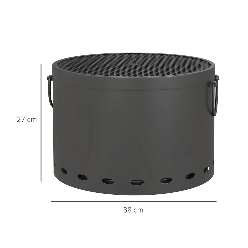 Outsunny Smokeless Fire Pit, 38cm Portable Wood Burning Firepit with Spark Screen and Poker, Low Smoke Camping Bonfire Stove for Garden Patio Picnic, Dark Grey