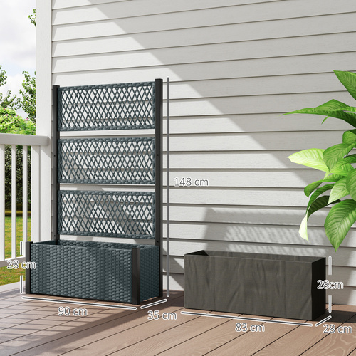 Outsunny Garden Planter Box with Trellis, Liner for Climbing Plants, Vegetables, Flowers, 90 x 35 x 148 cm, Charcoal Grey