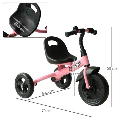 HOMCOM Baby Trike, Toddler Tricycle with Adjustable Seat, Children Ride on Toys 3 Wheels Bike with Bell for Kids 1.5-4 Years, Pink