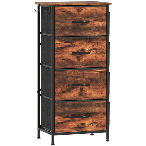 HOMCOM Chest of Four Fabric Drawers - Rustic Brown