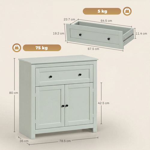 HOMCOM Sideboard Storage Cabinet, Modern Kitchen Cupboard with Adjustable Shelf, Drawer and Double Doors, Green