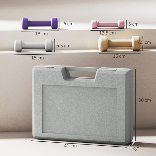 HOMCOM 10KG Dumbbells Set with Carry Case, Hand Weights for Women and Men Home Gym Weight Lifting Training, Pink, Purple, Grey, Brown