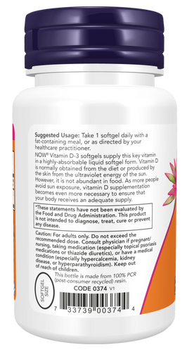 Now Foods Vitamin D-3 5000 IU 120 Supports Muscle, Immune System and Brain Function 30 Softgels