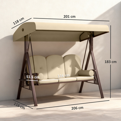 Outsunny Three-Seater Garden Swing Chair - Brown