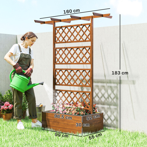 Outsunny Wooden Trellis Planter Box, Raised Garden Bed to Grow Vegetables, Herbs and Flowers, Orange