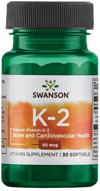 Swanson Witamina K-2 50mcg MK-7 dla Zdrowych Kości i Krzepnięcia Krwi 30 Kapsułek