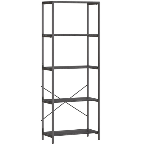 HOMCOM 5-Tier Bookshelf, Industrial Bookcase with Metal Frame - Dark Grey and Black