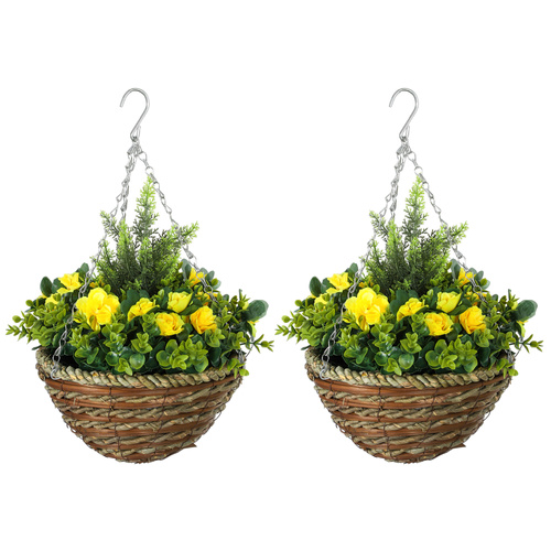 Outsunny Set of Two Hanging Lisianthus Flower Pots - Yellow/Green