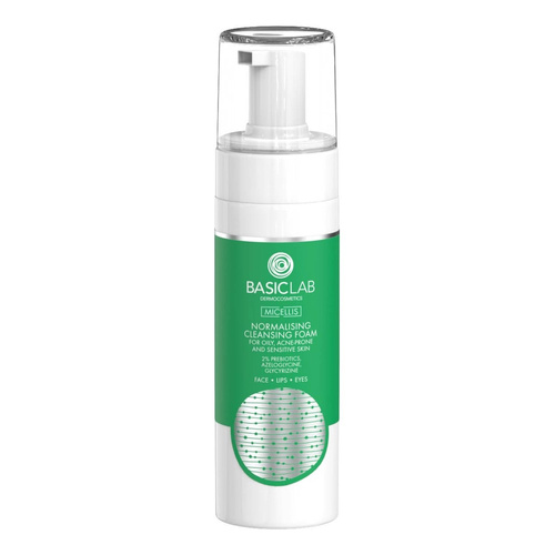 BasicLab Micellis Normalizing Cleansing Foam 2% Prebiotics Azeloglycine Glycyrrhizin for Oily Acne and Sensitive Skin 150ml