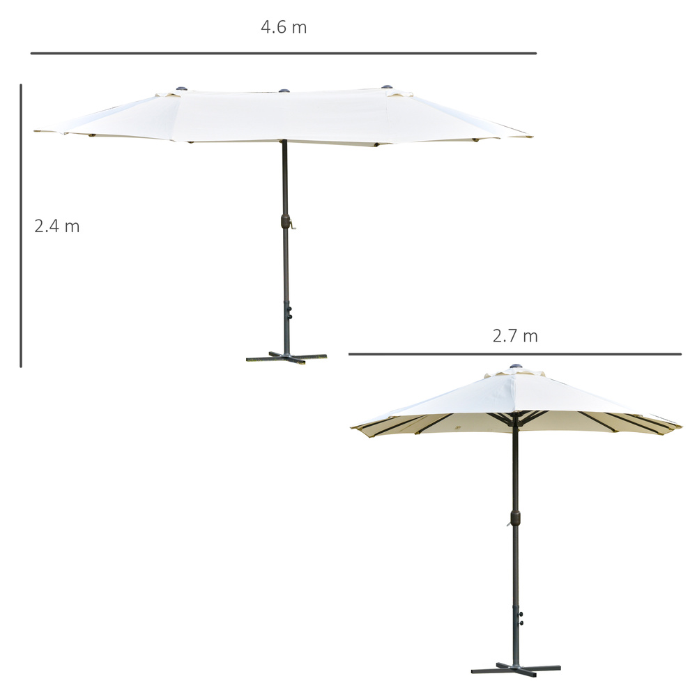 Outsunny 4.6M Sun Umbrella Canopy Double-sided Crank Sun Shade w/ Cross Base Off White