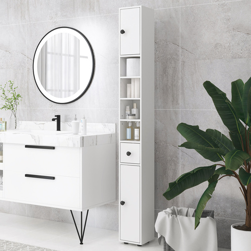 kleankin 180cm Slim Bathroom Cabinet with 9-layered Independent Storage for Family-friendly Storage  - White