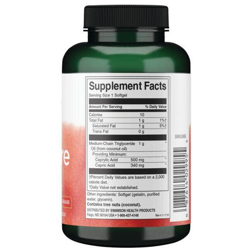 Swanson MCT Pure 1000mg from Coconut Oil for Energy 90 Softgels