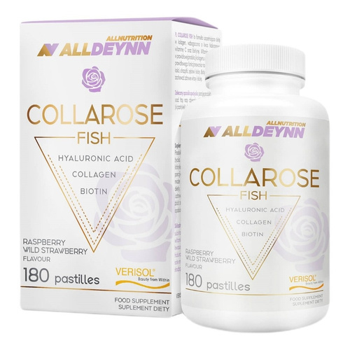 AllNutrition AllDeynn Fish Collarose Kolagen Rybi Wzbogacony Kwasem Hialuronowym Witaminą C i Biotyną 180 Tabletek