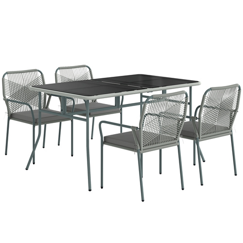 Outsunny Five-Piece PE Rattan Garden Dining Set with Cushions & Stackable Chairs - Light Grey