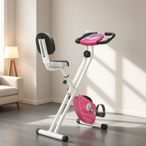 HOMCOM Folding Exercise Bike, Fitness Bicycle Indoor Trainer, 8-Level Magnetic Resistance Adjustable, with LCD Monitor, Pulse Sensor, Pink