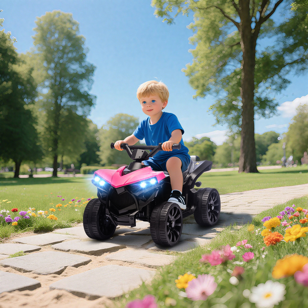 AIYAPLAY 6V Kids ATV, 4 Wheeler Electric Ride on Car with Music and LED Headlights, for Ages 3-6 Years Boys and Girls, Pink