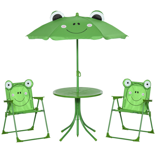 Outsunny Kids Folding Picnic Table Chair Set w/ Parasol, Green