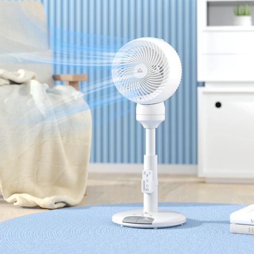 HOMCOM 9'' Air Circulator Fan 3 Speed 3 Mode, 70° Oscillation 90° Vertical Tilt, Remote Controller, for Living Room, Bedroom, Office, White