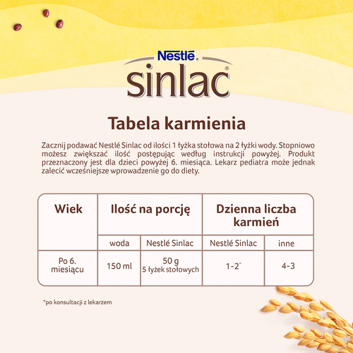 Nestle Sinlac Kaszka Bezmleczna dla Niemowląt po 6 Miesiącu Życia 500g Best Before 31.08.26