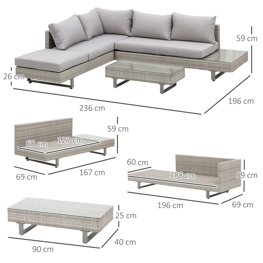 Outsunny Three-Piece Corner Rattan Set, with Glass Tables
