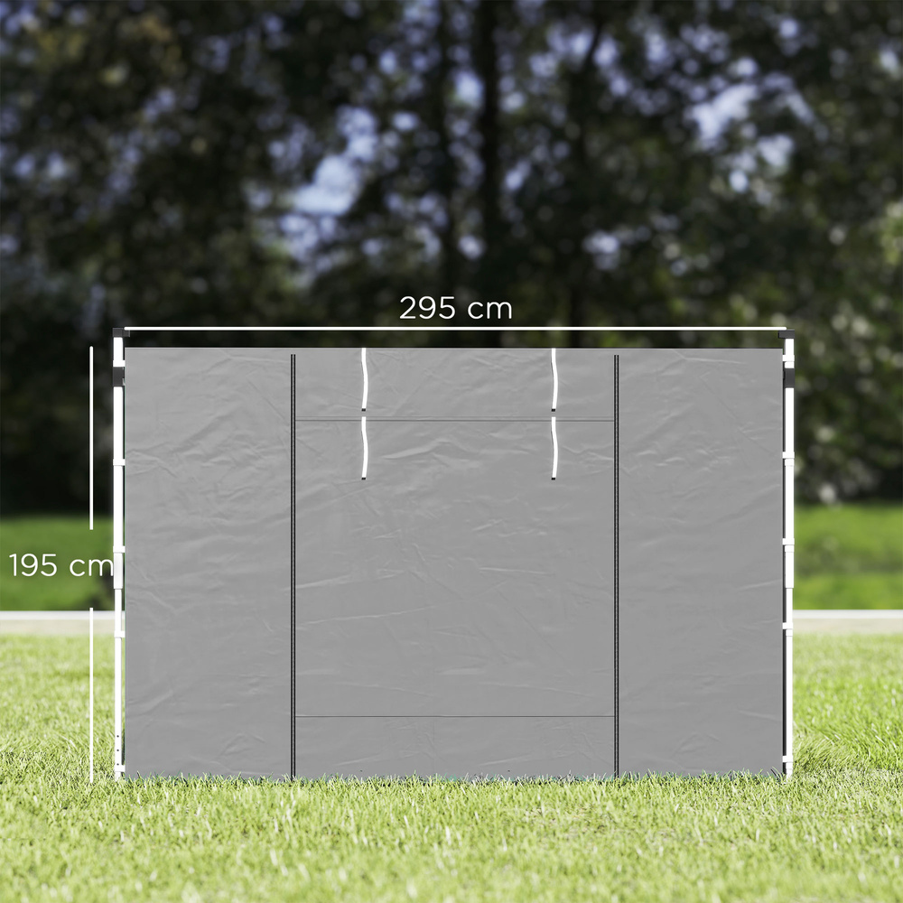 Outsunny Gazebo Side Panels, 2 Pack Sides Replacement, for 3x3(m) or 3x6m Pop Up Gazebo, with Windows and Doors, Light Grey