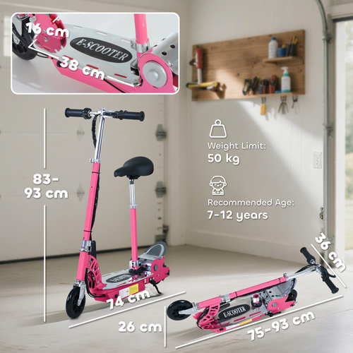 HOMCOM Foldable Powered Scooter with Adjustable Seat, Brake, Pink