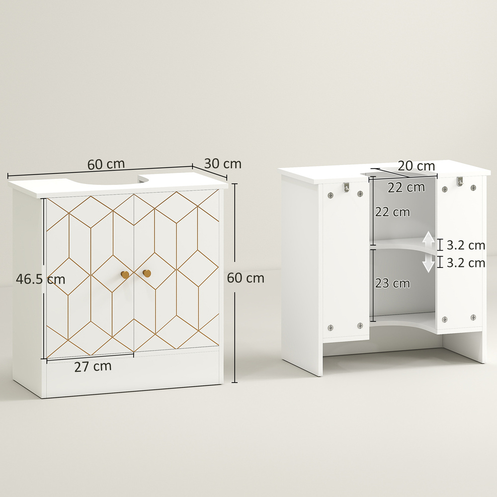 HOMCOM Under Sink Bathroom Cabinet, Under Sink Cabinet with Adjustable Shelf and Open Compartment for Basin with or without Pedestal, 60 x 30 x 60cm, White