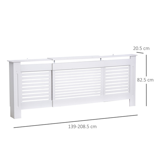 HOMCOM Extendable Radiator Cover, Modern MDF White Painted Cabinet with Horizontal Slats for Living Room, Bedroom, 139-208.5L x 20.5W x 82.5H cm
