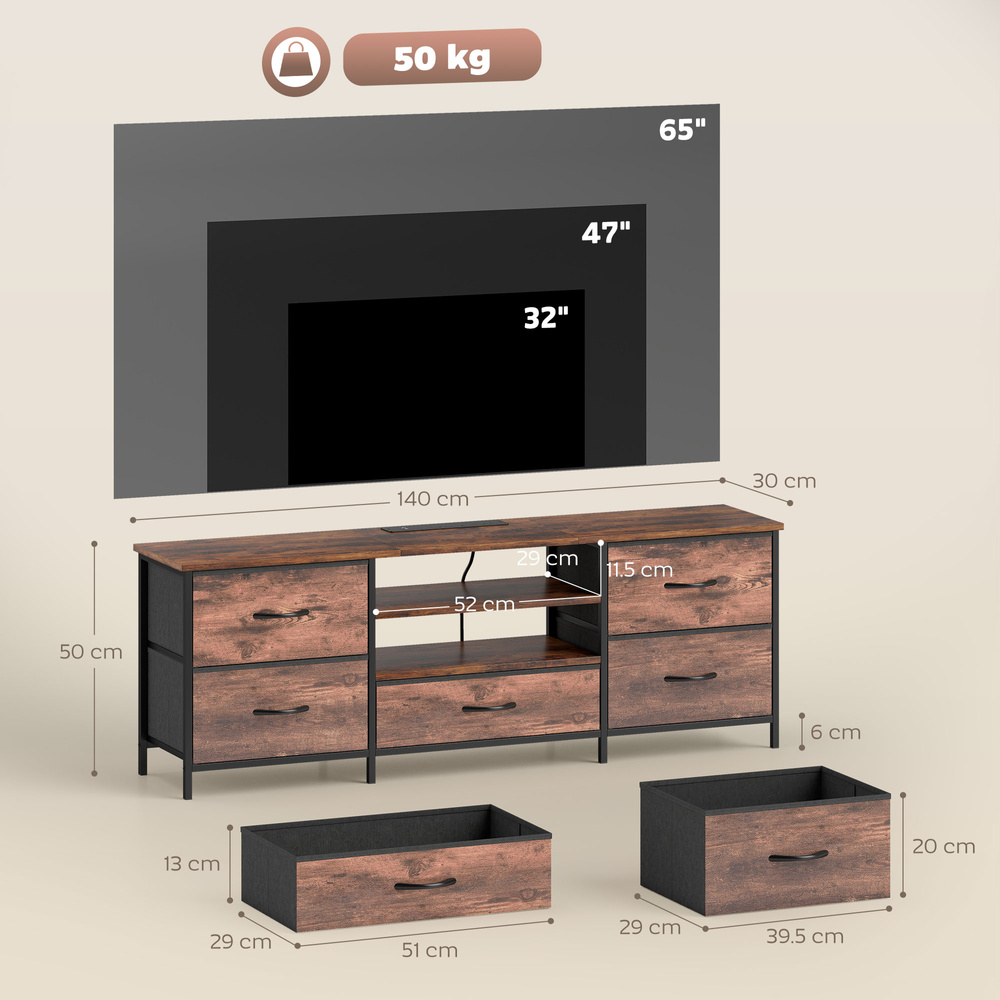 HOMCOM Multi-Storage Industrial TV Stand - Brown/Grey/Black