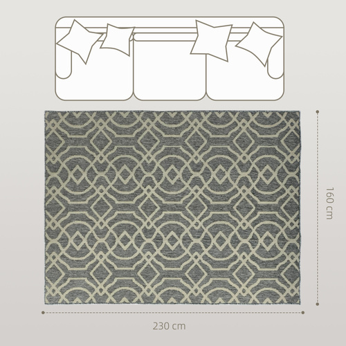 HOMCOM UV Resistant Indoor & Outdoor Area Rug, Easy-Cleaning Machine Washable Rug with Geometric Pattern for Patio, Garden, Kitchen, Bathroom or Living Room, 230 x 160 cm, Grey