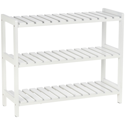 HOMCOM 3-Tier Shoe Rack Wood Frame Slatted Shelves Spacious Open Hygienic Storage Home Hallway Furniture Family Guests 70L x 26W x 57.5H cm - White