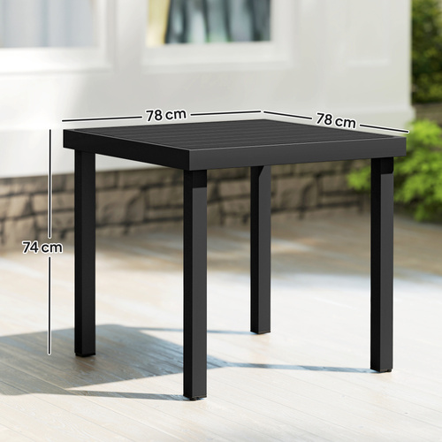 Outsunny 78 cm Garden Dining Table for 4 People, Square Outdoor Coffee End Side Table with Aluminium Legs, Black