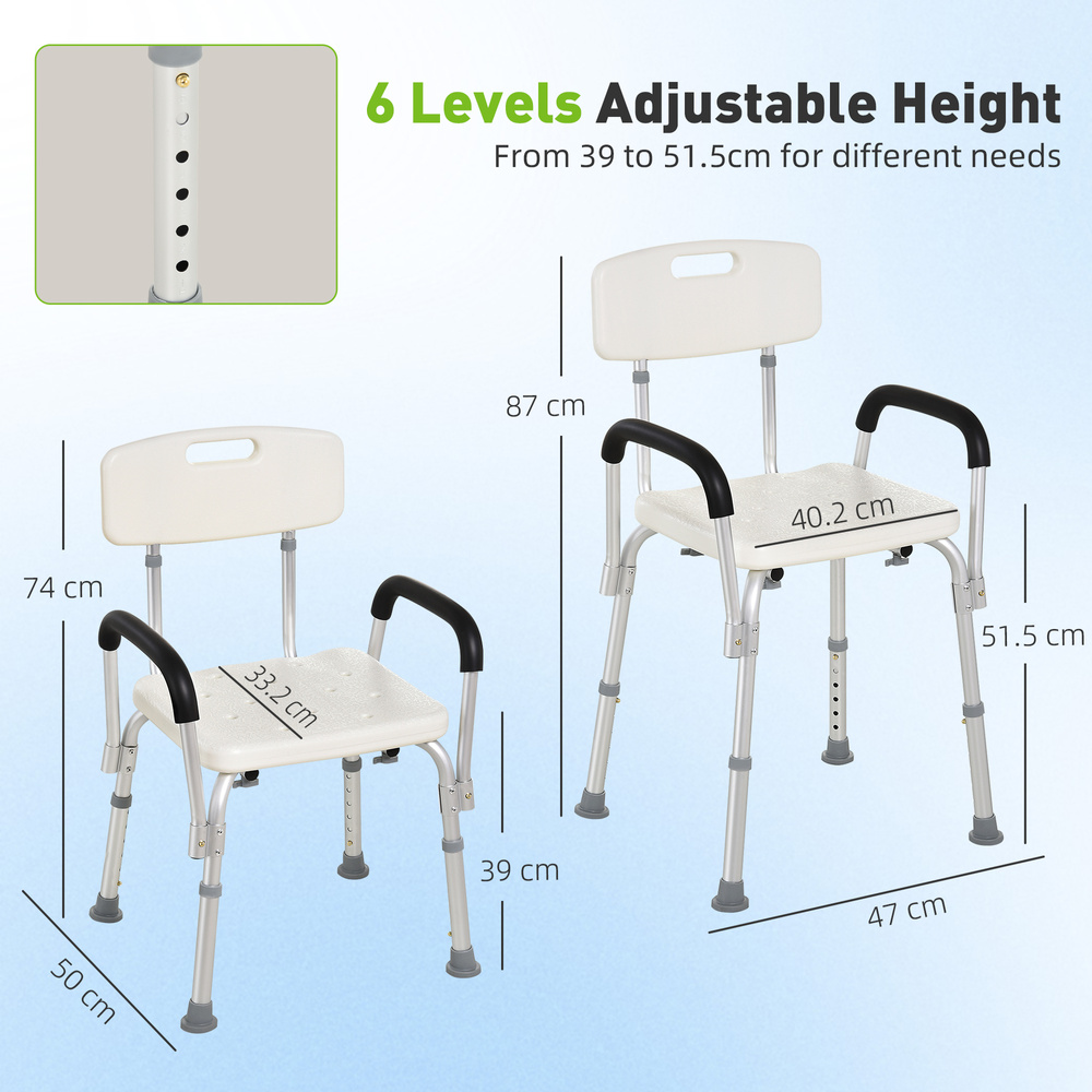 HOMCOM Adjustable Shower Chair, Shower Seat, Portable Medical Stool with Adjustable Back and Armrest for Mobility