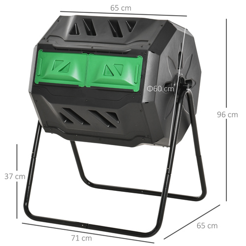 Outsunny 160L 360° Rotating Dual Chamber Composter - Black
