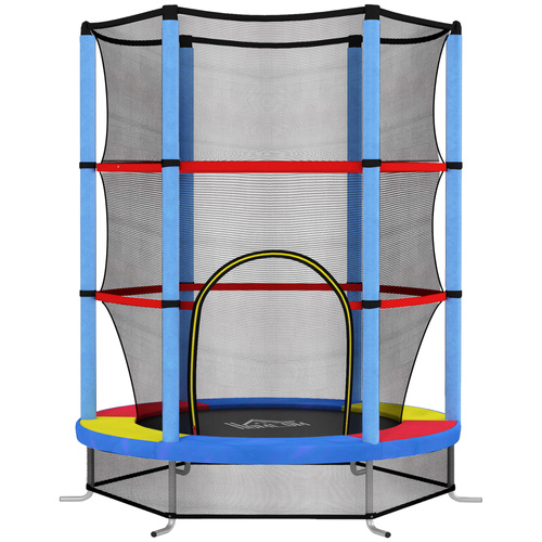 HOMCOM Kids Trampoline, with Enclosure Net, Steel Frame, for Ages 3-6 Years - MultiColoured