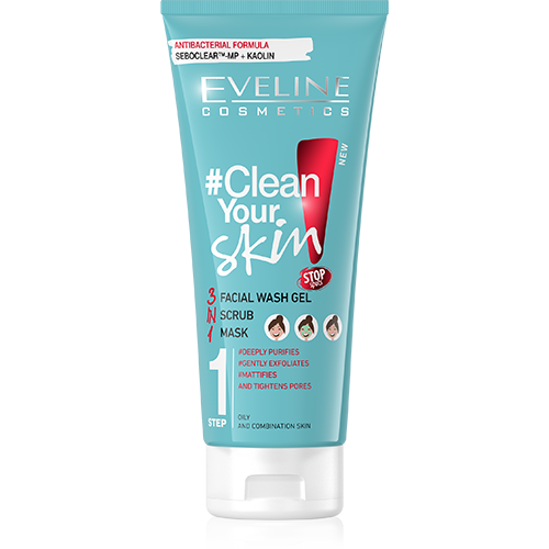 Eveline Clean Your Skin Cleansing Facial Wash Gel Scrub Mask for Oily and Combination Skin 200ml