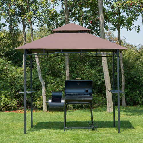 Outsunny 2.5x1.5m (8'x5') Grill Gazebo Canopy, Double Tiered Outdoor BBQ Gazebo Shelter with 2 Side Shelves for Garden, Patio, Barbecue, Picnic, Coffee