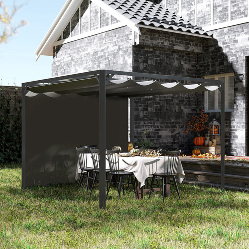 Outsunny 3 x 3m Aluminium Pergola, with Retractable Roof and Wall - Dark Grey