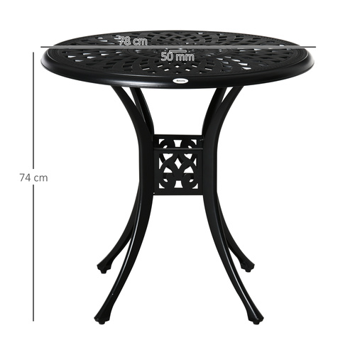 Outsunny 78 cm Round Garden Dining Table with Parasol Hole Antique Cast Aluminium Outdoor Table Only, Black