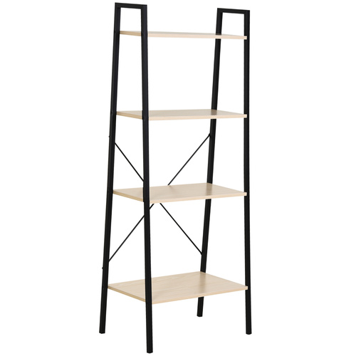 HOMCOM Ladder Shelf, Bookshelf, 4-Tier Industrial Storage Rack for Living Room, Bedroom, Kitchen, Oak and Black