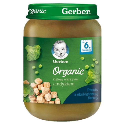 Gerber Organic Zielone Warzywa z Indykiem dla Niemowląt po 6 Miesiącu 190g