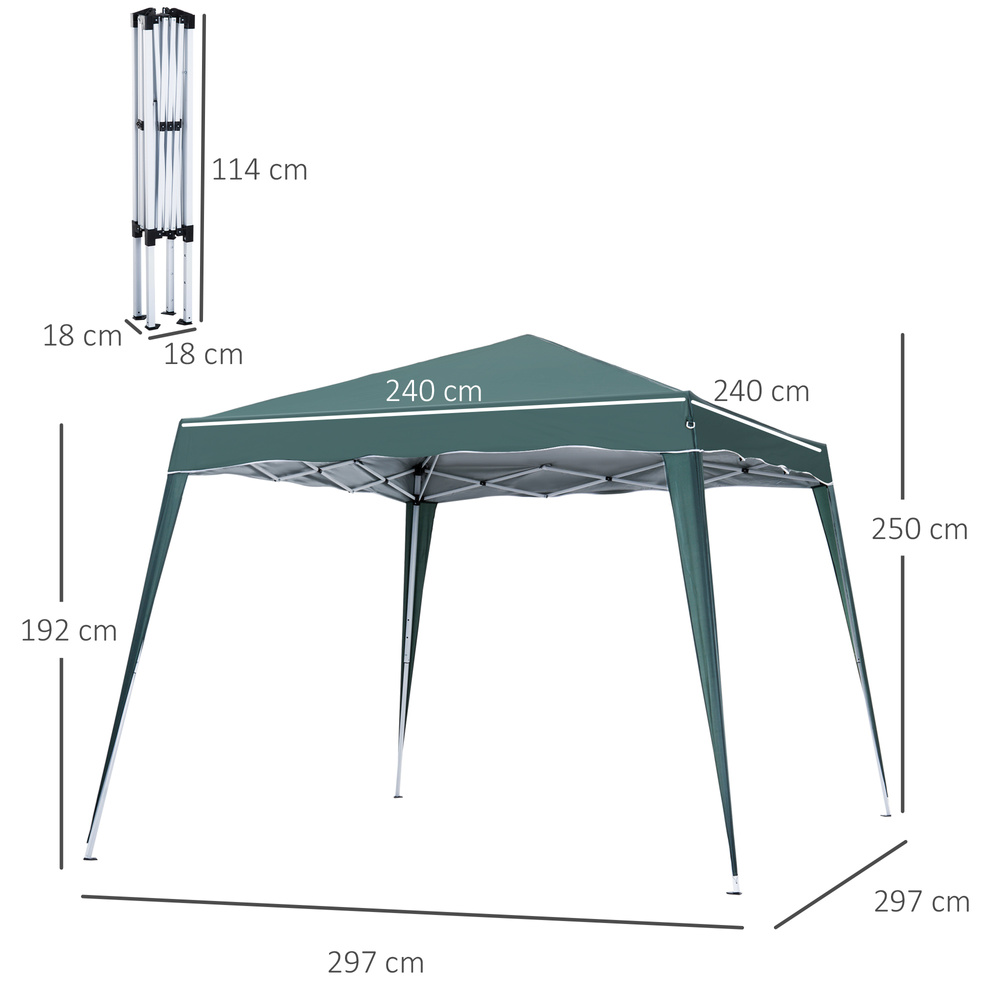 Outsunny 3 M x 3 M Base/ 2.5 M x 2.5 M Top Pop Up Gazebo with Carry Bag, Height Adjustable Slant Leg Party Tent Instant Event Shelter for Garden, Patio, Green