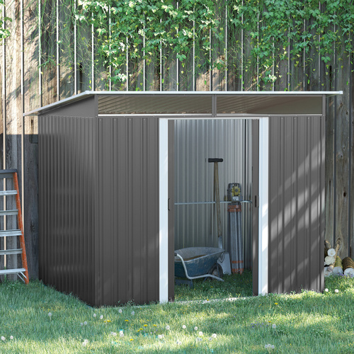 Outsunny 6x8 Metal Garden Shed, Sloped Roof Shed with Ventilation & Storage Solutions, Grey