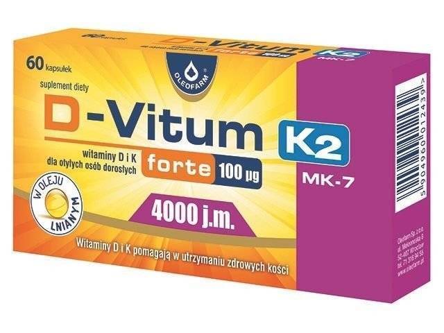 D-Vitum Forte 100 µg K2 (4000 j.m.) Dla Osób Dorosłych Zdrowe Kości 60kaps.