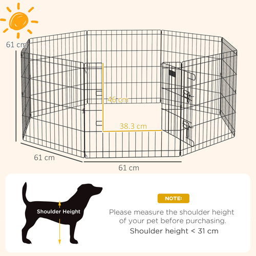 PawHut Dog Playpen, Puppy Pen, Eight-Panel Metal Fence, for Small Dogs, Indoors, Outdoors - Black