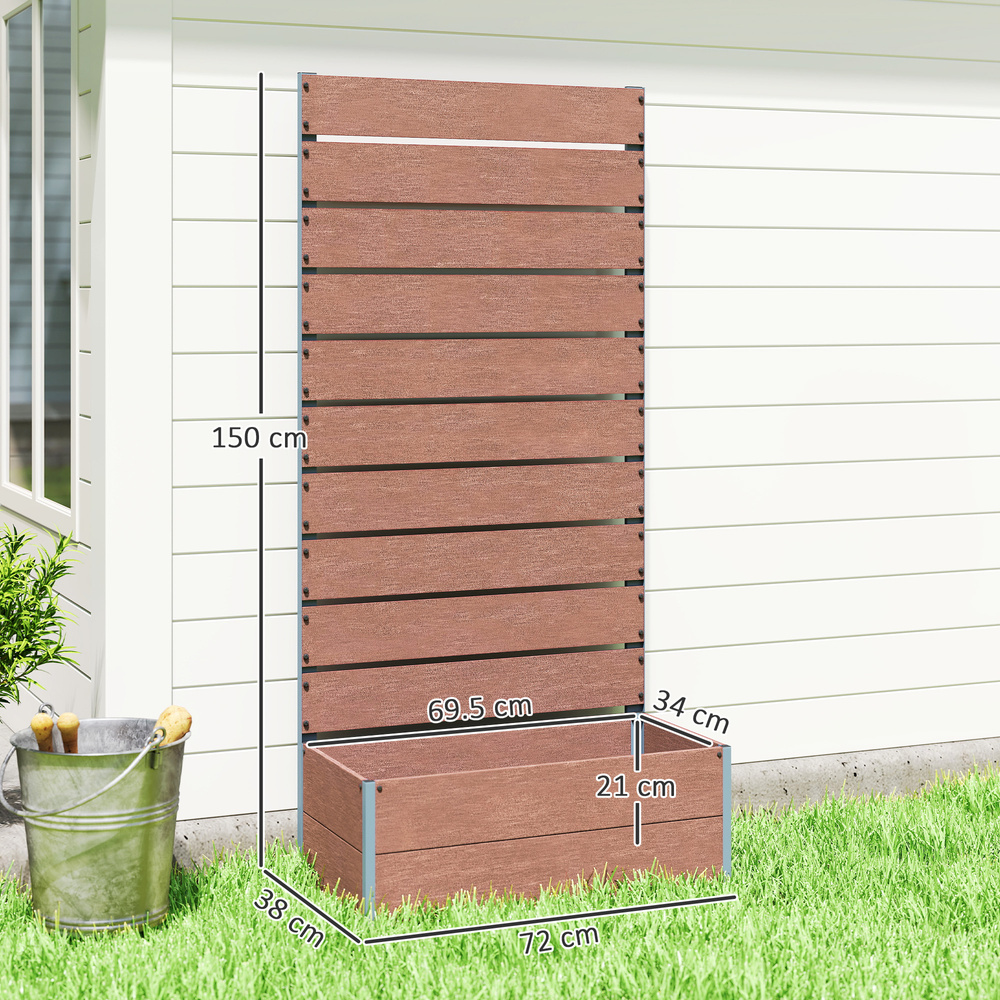 Outsunny 34 x 69.5cm Garden Planter Box, with Back Trellis, Brown