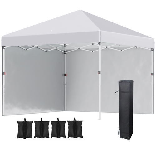 Outsunny 3 x 3 (M) Pop Up Gazebo, UPF 30+ with 2 Sidewalls, Leg Weight Bags and Wheeled Bag, Height Adjustable Party Tent Event Shelter for Garden, Patio, White